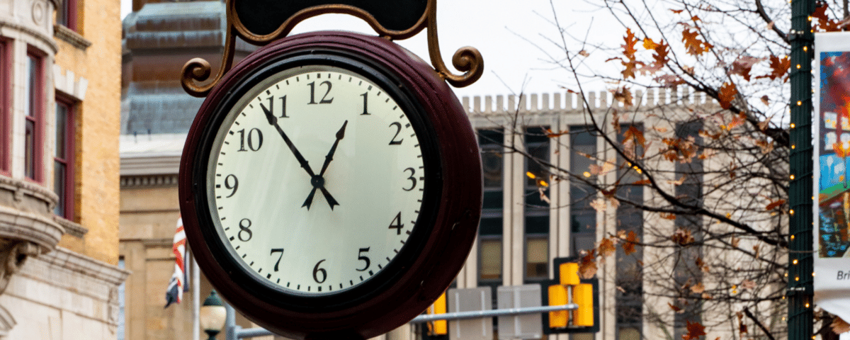 A clock in downtown West Chester, PA