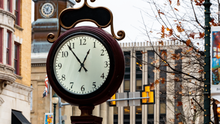 A clock in downtown West Chester, PA