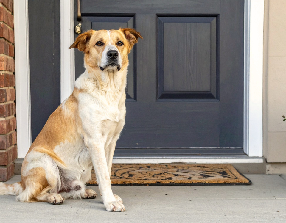Dog in front of a home in West Chester